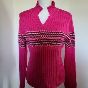 AEROPOSTLE FUSCHIA RIBBED COLLAR V- NECK COMFY SWEATER XL